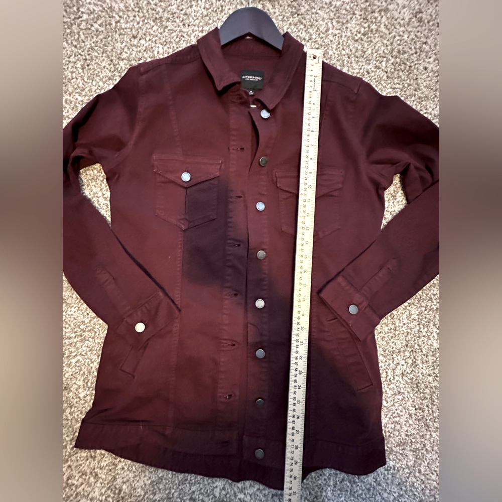 Liverpool Los Angeles Burgundy Blush Denim Jacket Size M Button-Up Pockets NWOT - Picture 15 of 15